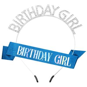 Birthday Sash, Birthday Crown for Women, Birthday Girl Sash, Birthday Girl Crown, Glitter Deep Blue Birthday Sash and Crown Rhinestone Headband Set, Happy Birthday Girl Princess Tiara Sash Accessories