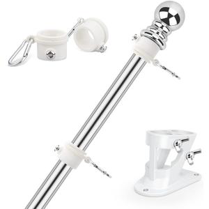 BonyTek Flag Pole Kit, 6ft Flagpole for American Flag, Stainless Steel Wall Mounted Flag Poles with Bracket and Rings for House Yard Garden Outdoor Residential or Commercial (Silver)