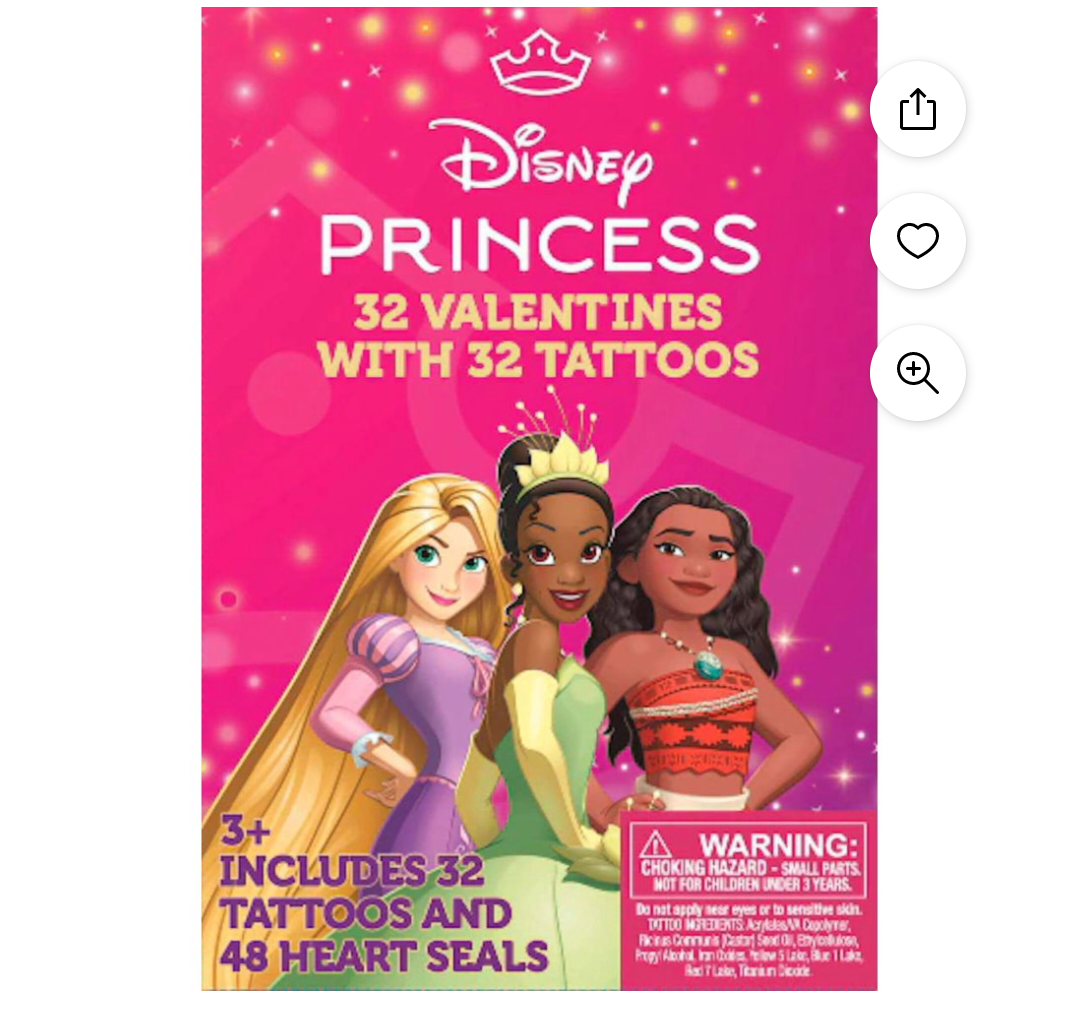 Disney Princess 32 Valentines Cards with Tattoos 5 Packs