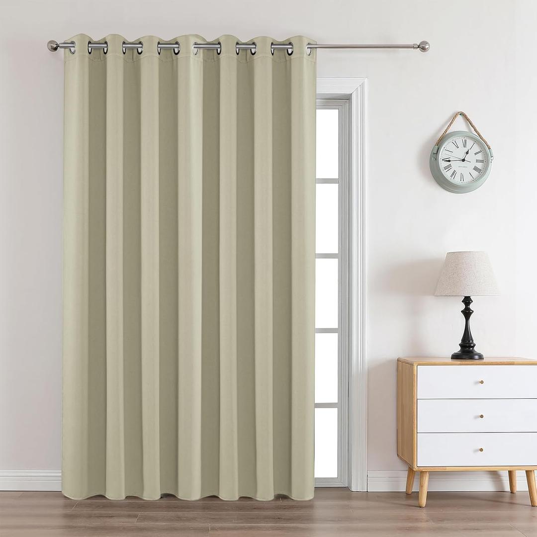 Joydeco Blackout Curtains 90 Inches Long 1 Panel, Thermal Insulated Long Curtains& Drapes 1 Piece, Room Darkening Grommet Drapes for Living Room Bedroom Window (W70 x L90 Inch, Light Beige)