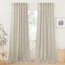 RYB HOME Semi Sheer Curtains - Linen Textured Curtains Light Filtering Privacy Panels for Patio Sliding Glass Door Office Large Window Decor, Angora, 52 inch Width x 108 inch Length, 2 Pcs