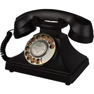 Retro Landline Telephone, Corded Vintage Phone, 1930s Antique Rotary Dial Home Phone, Old Fashion Decorative House Phones for Seniors, Working Basic Rotary Phones for Home/Office/Hotel/School (Black Bronze)