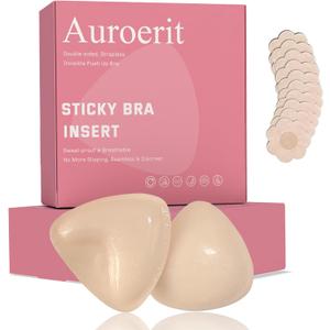 Sticky Bra Inserts,Reusable and Waterproof Double Sided Push Up Sticky Bra for Women Dresses Bikinis (Skin)