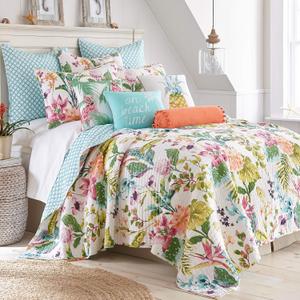 Levtex Home - Malana Quilt Set - King/Cal King Quilt + Two King Pillow Shams - Tropical - Green, Coral, Plum, Teal - Quilt (106x92in.) and Pillow Shams (36x20in.) - Reversible - Cotton Fabric