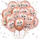 RUMIA Rose Gold 18 Pcs 'Happy 25th Birthday' Balloons, Confetti Balloons, 25th Anniversary Birthday Party Decorations for Girls, Boys, Decor Supplies, 12 inch