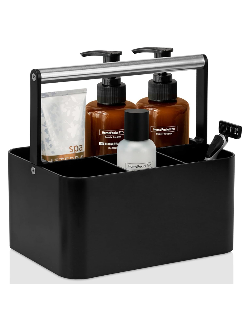 Black Shower Caddy Portable: Plastic Bathroom Caddy Countertop,Cleaning Caddy Organizer with Handle,Utility Hard Shower Basket Storage Tote for Toiletry,College Dorm Room Essential for Guys/Men