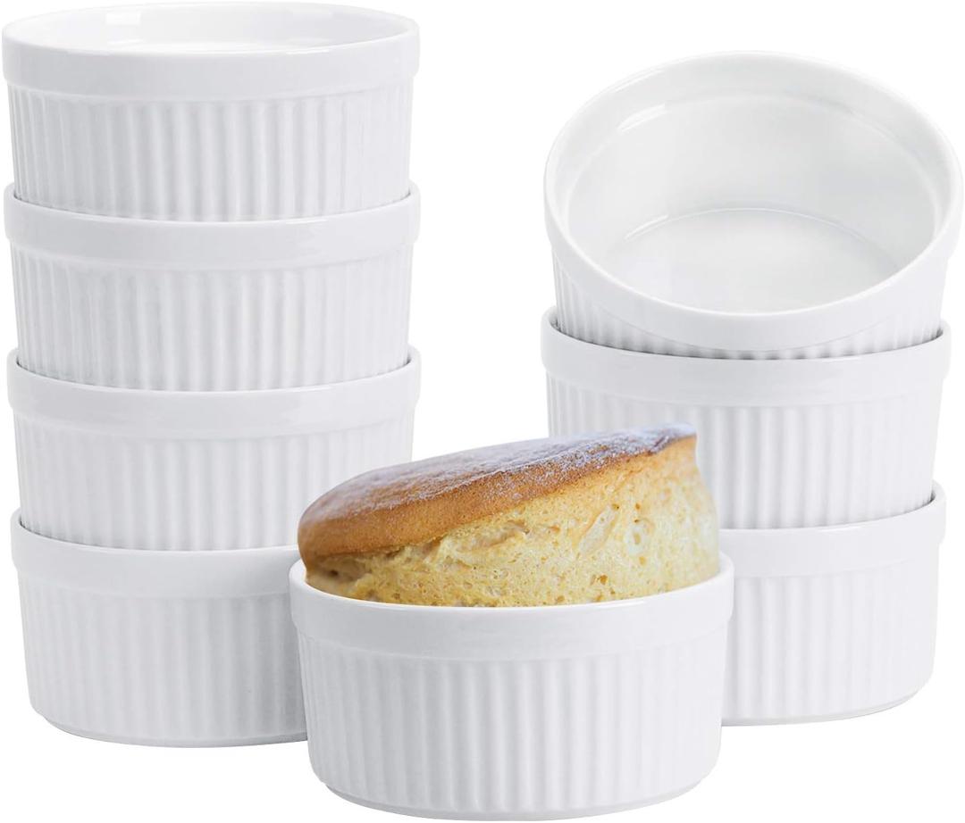 Ramekins 8 OZ Set of 8, Souffle Dishes Ramekins Oven Safe for Creme Brulee, Custard, Lava Cakes, Pudding, Flan, Mini Desserts, Small Baking Dishes Ramekin Bowls