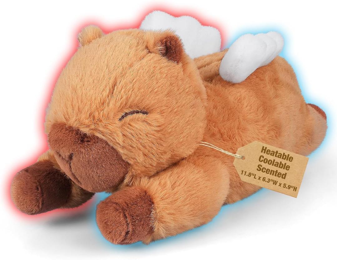 Bobbie & Laxi Coolable & Microwavable Angel Capybara Plush, Heated Stuffed Animals for Period Cramp Pain Relief, Soothing Heating Pad Stuffed Animal, Stuffed Capybara Plushies Gift for Adults & Kids