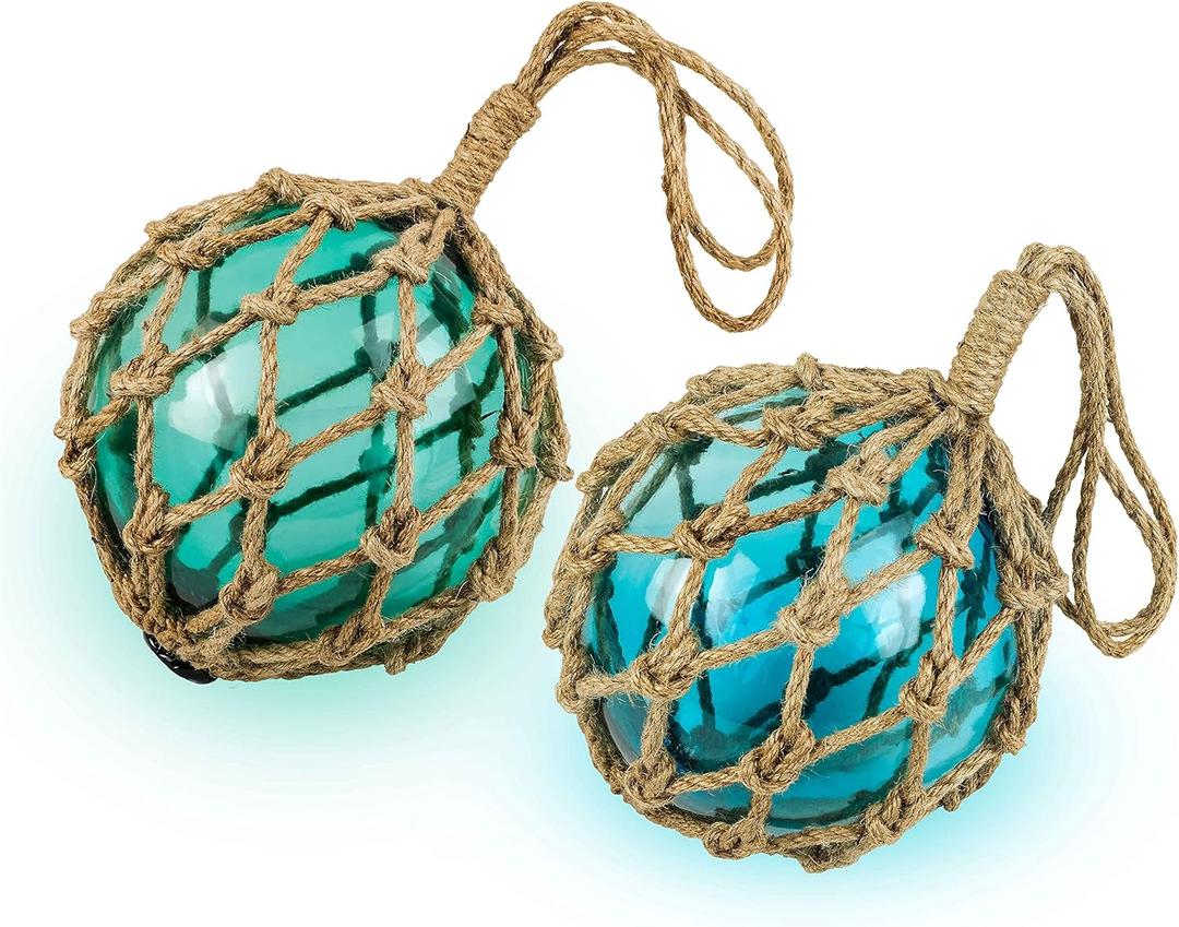 SAILINGSTORY Glass Fishing Float Nautical Decorative Glass Ball Buoy Coastal Beach Decor 8" Sky Blue Aqua Set of 2 Pack