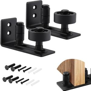 HOME MASTER HARDWARE Barn Door Floor Guide Black, 8 in 1 Adjustable Rollers, Sliding Guides Floor Mount, Flush Bottom Design, 2 Pack