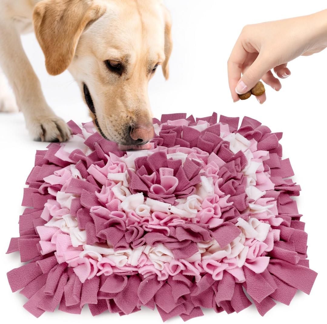 Pet Snuffle Mat for Dogs, Dog Feeding Mat, Nosework Training Mats for Foraging Instinct Interactive Puzzle Toys (Red&Pink&White)