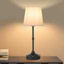 Cordless LED Table Lamp,Portables Fabric Shade Desk Lamps, 5000mAh Rechargeable Battery Powered Lighting, Dimmable Light for Dining Room, Bedroom, Bedside, Night Light, Balcony (Black-02)