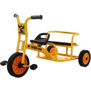 Kids Tricycle for Ages 2-8, Preschool Daycare Kids Tricycle with Adjustable Seat, Airless Rubber Tires, Rear Padded Passenger Seat, Kids Outdoor Playground Equipment (Yellow2)