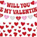 Will You Be My Valentine Banner Happy Valentines Day Party Decoration Be My Valentine Garland Glitter Red Heart Shaped Decorations Engagement Wedding Anniversary Party Supplies