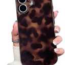 XQAGU Cute Phone Case for iPhone 16 Case Amber Leopard Full Camera Protective Slim Shockproof Aesthetic-Brown Amber