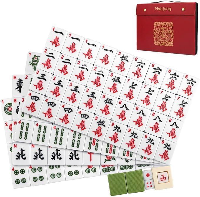 Aceshmir Mahjong Tile Set, 146pcs Chinese Mahjong Set Quality Mah Jong Tiles with Exquisite Storage Box Easy to Carry, Instructions Include Mah Jongg Sets for Family & Friends Gatherings