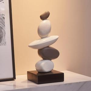 Fake Sandstone Statue Home Decor for Living Room, Modern Resin Stone Sculptures for Coffee Table Decor, Gray and White Statue for Shelf Bookshelf Decorations, Gifts for Good Luck, Health, Strength