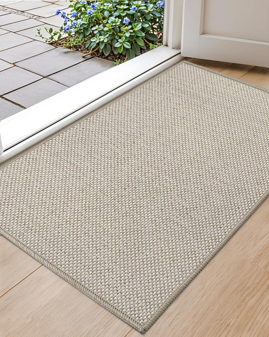 Color&Geometry Front Door Mat Indoor 17"x29", Ultra Non Slip Rubber Backed Dirt Trapper, Low Profile Thin washable, Easy Clean Entry Entryway Rug Door Mat Indoor Entrance, Khaki (Rolled-up NO Creases)
