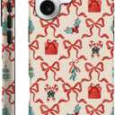 Case Compatible with iPhone 17 - Hybrid Durable Shockproof Phone Cover,Cases for Woman Girl - Red Green Christmas Scroll Bow