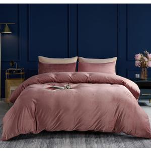 TUMEI 3PCS Velvet Duvet Cover King, Comforter Duvet Cover Set King Size, Luxury Bedding Soft Fluffy Velvet Zipper Closure, Blush Pink (King, No Comforter)