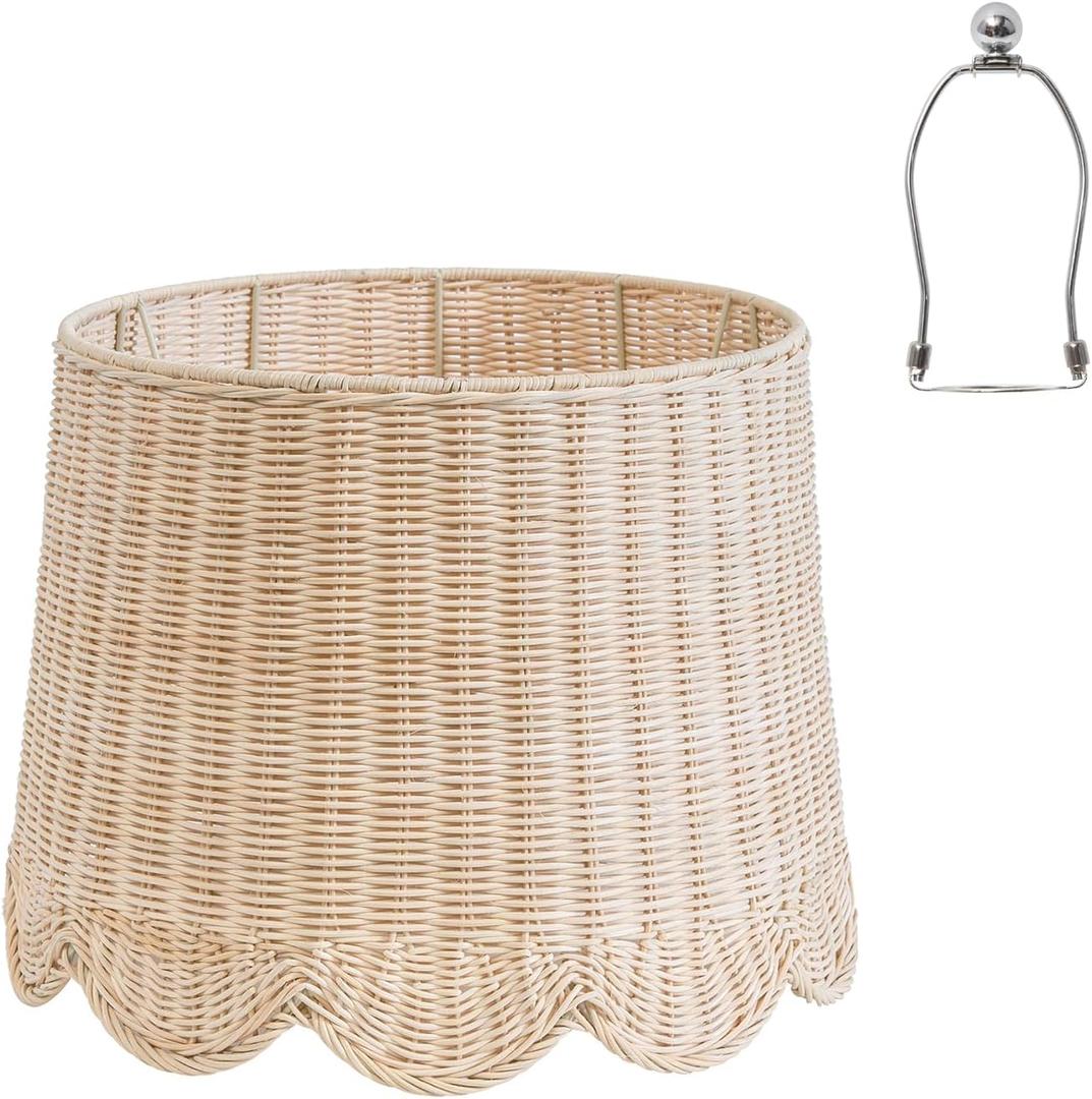 13" Top X 16" Bottom X 11.2" High X 12" Slant, Large Scalloped Lamp Shade, Tropical Lampshade,Rattan Lamp Shade, Wicker Seagrass Lamp Shades for Table Lamp (Large-13" Top X 16" Bottom X 11.2" High)
