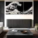 Tawinone The Great Wave off Kanagawa Canvas Wall Art, Hokusai Canvas Wall Art, Japanese Waves Wall Decor, Black And White Waves Wall Decor for Living Room, Bedroom, Office (16" x 24" x 3 pcs)