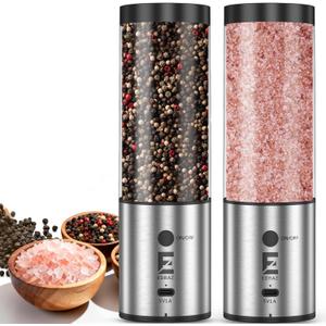 Electric Salt & Pepper Grinder Set One - Handed Automatic Pepper Mill with LED Light Adjustable Coarseness Large - Capacity Refillable Mill Durable Ceramic Core Battery Powered Seasoning Grinder (240ml - Double)