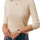 GRACE KARIN Womens Spring Wool Blend Sweater Tops, Long Sleeve Ribbed Pullover, 2026 Knitted Casual Blouse (Medium, Apricot)