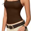 MANGOPOP Womens Camisole Tank Tops Square Neck Spaghetti Strap Cami Double Lined Sleeveless Crop Top Sexy Shirts (Brown, L)