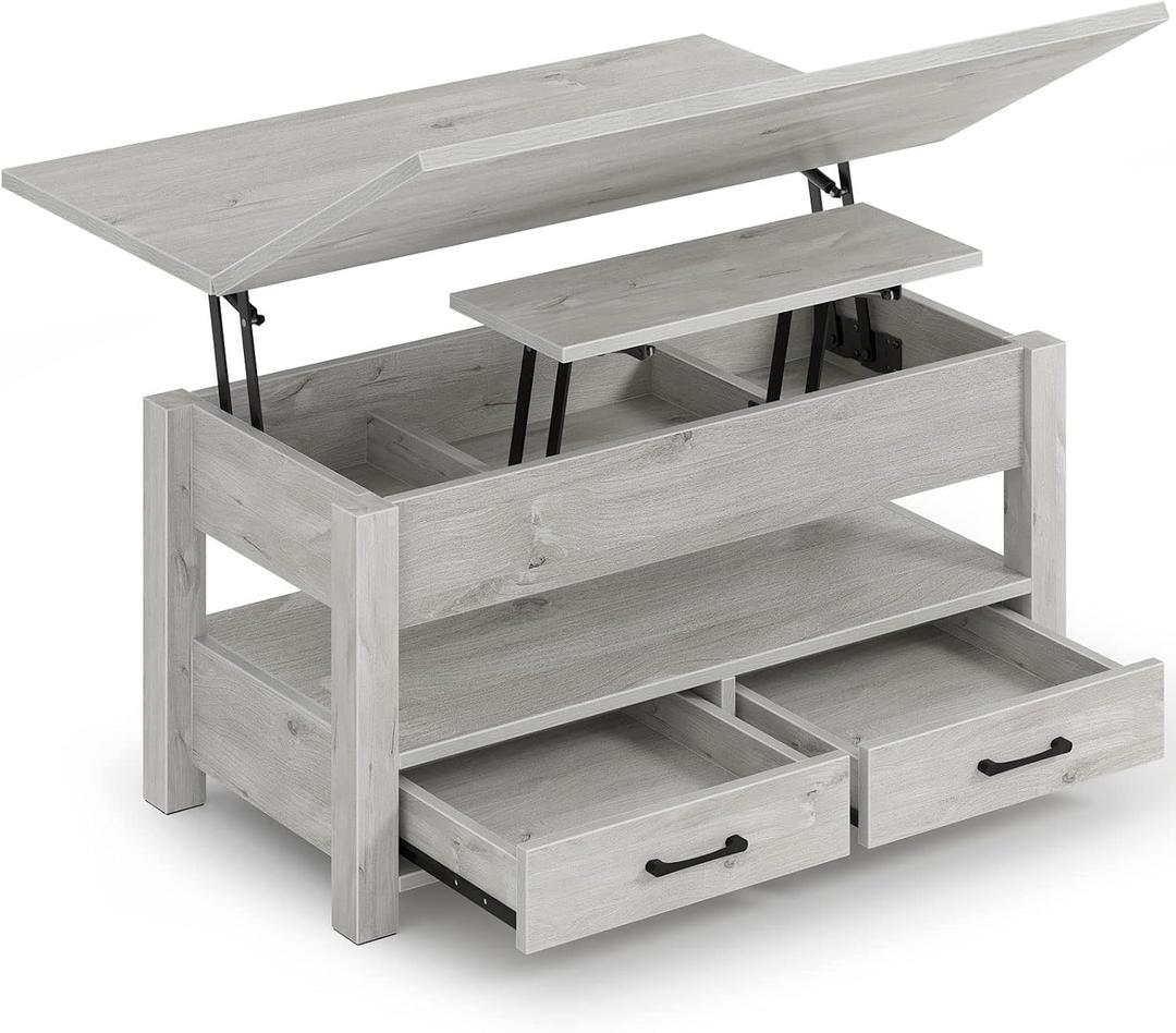 Rolanstar Coffee Table Lift Top, Multi-Function Convertible Coffee Table with Drawers and Hidden Compartment, Converts to Dining Table for Living Room, Home Office, Grey