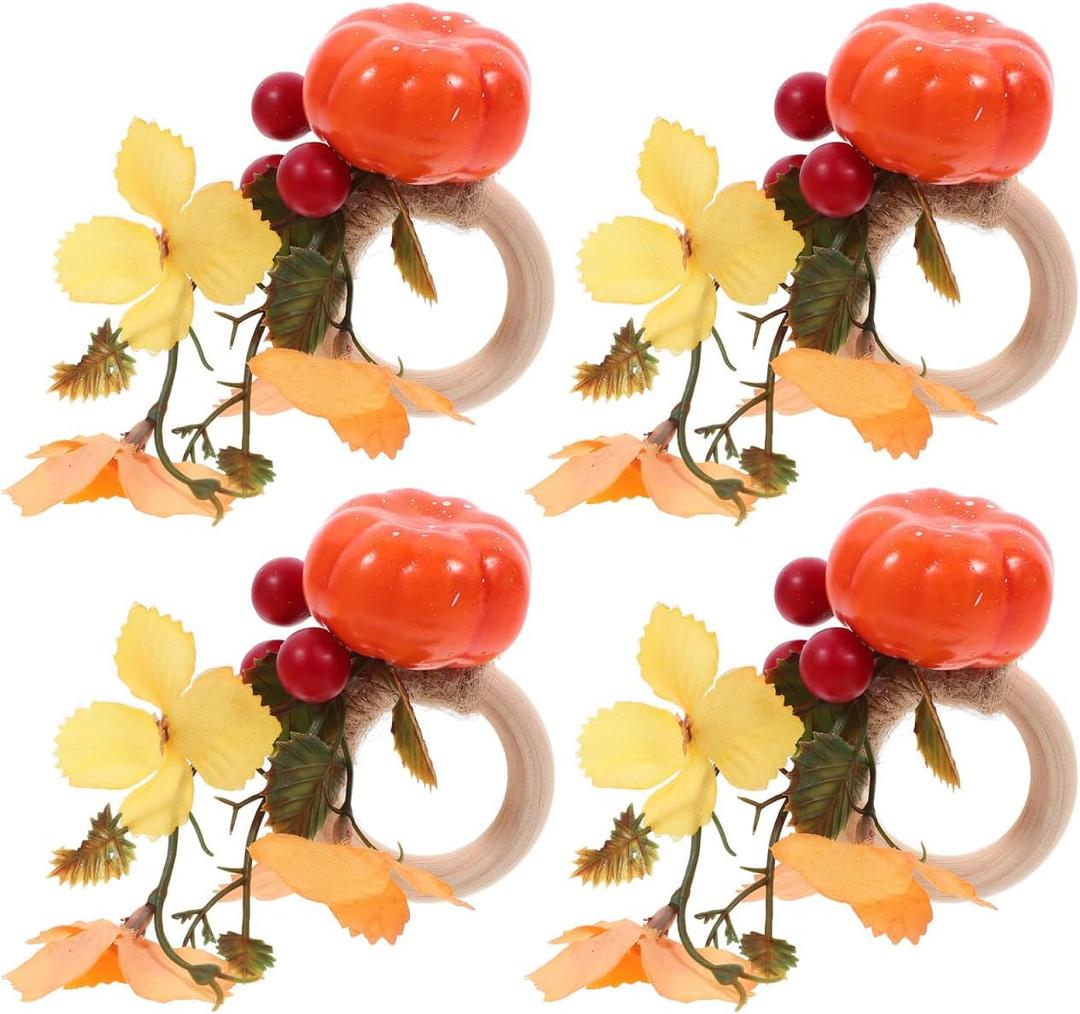 Pumpkin Napkin Rings Set of 4 Fall Table Decor for Thanksgiving Halloween Seasonal Dining Party Centerpiece 3.93X2.55X1.57 Inches