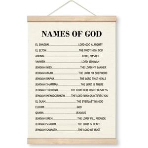 Yxadu Christian Canvas Poster, Names of God Canvas Poster Wood Hanger, Wall Art for Home Church Decor, Religious Door Hanger, Christian Wall Art, Home Church Room Decor, Bible Verse Hanging Banner