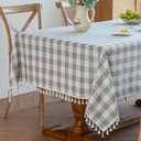 Alsoo Blue Checkered Tablecloth Square Easter, Cotton Linen Fabric Gingham Table Cloth Buffalo Plaid Table Cover with Tassel Wrinkle Free Washable for Kitchen Dining Picnic, Blue and White, 55X55''