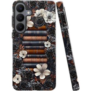 Case for Samsung Galaxy S26,Camera Protection Soft Glossy Phone Case - Book Flowers Retro