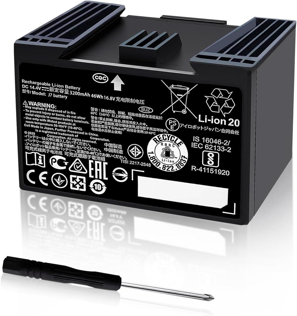 3200mAh for roomba Battery Replacement for j7 j7+ i7 i7+ i8 i8+ i3 i3+ e5 e6 i4 i4+ i5 i5+ i6 i6+ j5 j5+ Series, Compatible with iRobot ABL-D2 ABL-D2A ABL-D1 Li-ion Battery 14.4V 46.08Wh Black