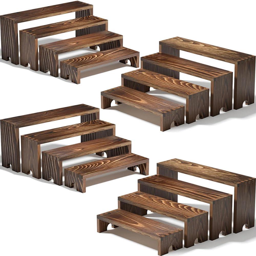 4 Set Wooden Tiered Risers Display Stands for Vendor Events,Stackable Wood Cupcake Display Stand,Farmhouse Decor Wood Dessert Table Display Set,Vendor Booth Display Items,Food Display Risers for Party