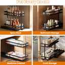Pull Out Spice Rack 2Pcs Metal & Wood Seasoning Organizer Black | No-Drill Install | Full-Extension Silent Glide | Each Tier Holds 1012 Standard Spice Bottles | Rustproof, Wipe-Clean Surface