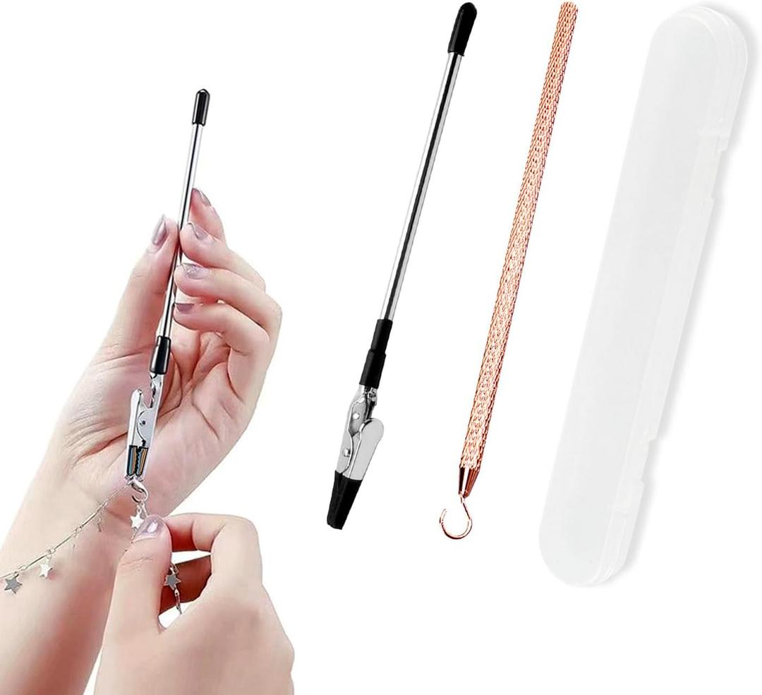 2 Pcs Bracelet Helper Tool Hook, Bracelet Helper to Put on Yourself, Wearing Tool Aid Assistance for Necklace Watch Clasps Zippers Crafts Adjustment(Silver and Rose Gold)
