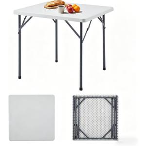 BOOSDEN 32 Inch Square Folding Table, Lightweight Card Table for Indoor Outdoor, Portable Utility Foldable Tables with Collapsible Legs, Plastic Table for Puzzles, Game, Crafting, Camping,Party,Picnic