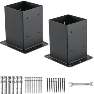 AXWHYS 4x4 Post Base 6 Pcs, (Inner Size 3.5"x3.5") Post Anchors, 13GA Thick Solid Steel & Black Powder Coated, Deck Post Brackets Support Deck Base Plate Pergola Brackets Fence Kit Mailbox Mount