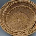 Set of 3 Rattan Bread Basket, 3 Sizes Stackable | Wicker Storage Bowls, Woven Serving Basket, Decorative Plastic Round Fruit Baskets, For Kitchen, Counter, Organizing