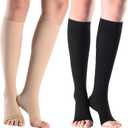 2 Pairs 20-30 mmHg Graduated Compression Socks for Women & Men, Open Toe Knee High stocking, Support Circulation, Travel & Daily Comfort (X-Large)
