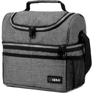 OPUX Lunch Box For Men Women, Insulated Large Lunch Bag Adult Work, Double Decker Lunchbox Meal Prep Dual Compartment Leakproof Lunch Cooler, Soft Lunch Pail Tote Boys Girls Kids School, Heather Gray