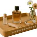 Mela Artisans Wooden Serving Tray with Handles | 15x10x1.75 inch | Mango Wood Decorative Tray | Ottoman Tray | Snacks | Desserts | Breads | Coffee Table | Bedroom | Rounded Edge Design