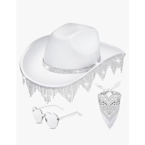 Hercicy Rhinestone Cowboy Hat for Women Men Glitter Western Cowgirl Hat Halloween Costume, Cosplay, Concert, Party, White