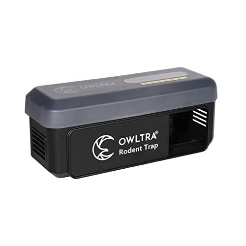 OWLTRA OW-7 in-/Outdoor Electric Rodent Trap, Instant Kill Mouse & Rat Zapper with Waterproof Cover, Sound & Light Alarm, and Batteries or USB Power Source, Waterproof Grade IPX4, Black