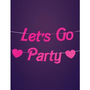 HOUSE OF PARTY Let's Go Party Banner - 5 Ft | Pink Glitter Bachelorette Party for Decoration | Girls Banner for Photo Props, Birthday & Halloween Decorations Party Banner (Pink)