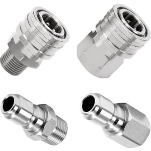 RIDGE WASHER Pressure Washer Quick Connect 3/8 Inch, Stainless Steel Power Washer Adapter Set, Pressure Washer Fittings, Female and Male NPT Thread, 4 Pcs