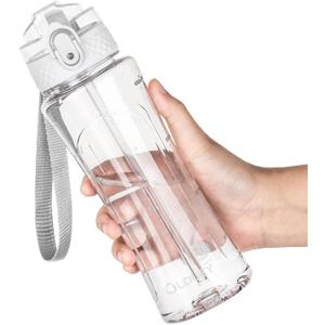 OLDLEY Kids Water Bottle with Straw 15 oz BPA-Free Leak-Proof Motivational Water Bottles with Time Marker for School Sports Travel Gym, Easy to Use for Girls Goys, 1 Straw Lid, Transparent