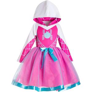 Girls Bat Spider Web Tulle Tutu Ruffle Princess Dress (Blue, XS)